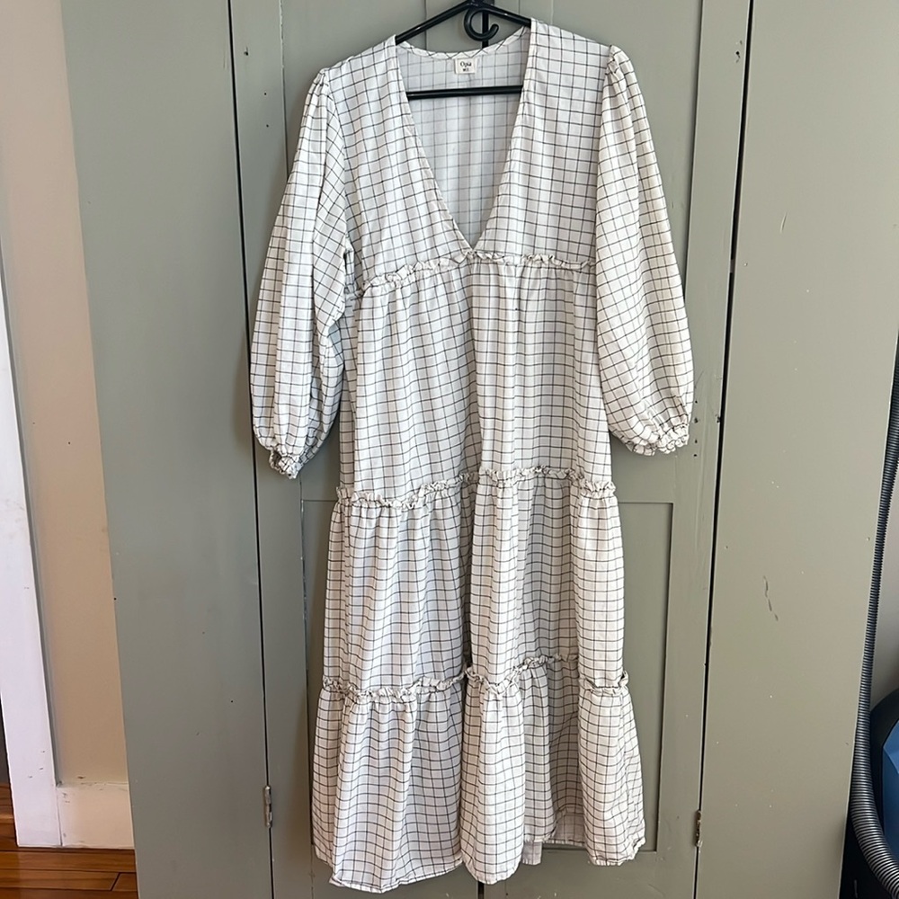 Opia White Grid Maxi Dress